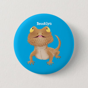 Cute happy bearded dragon lizard cartoon 6 cm round badge