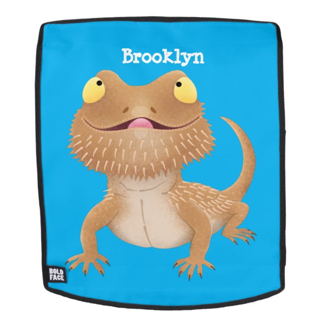 Cute happy bearded dragon lizard cartoon backpack (Removable Face)