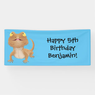 Cute happy bearded dragon lizard cartoon banner