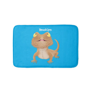 Cute happy bearded dragon lizard cartoon bath mat
