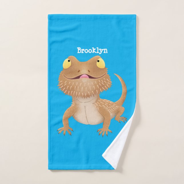 Cute happy bearded dragon lizard cartoon bath towel set (Hand Towel)