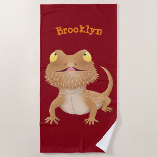 Cute happy bearded dragon lizard cartoon beach to beach towel