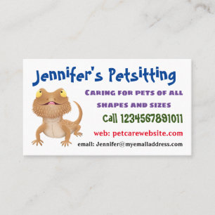 Cute happy bearded dragon lizard cartoon business card