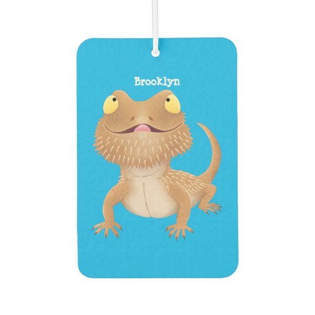 Cute happy bearded dragon lizard cartoon car air freshener (Front)