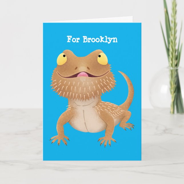 Cute happy bearded dragon lizard cartoon card (Front)