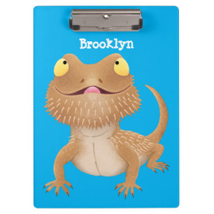 Cute happy bearded dragon lizard cartoon  clipboard