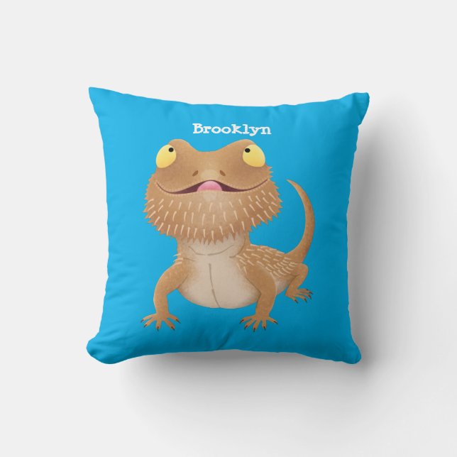 Cute happy bearded dragon lizard cartoon  cushion (Front)