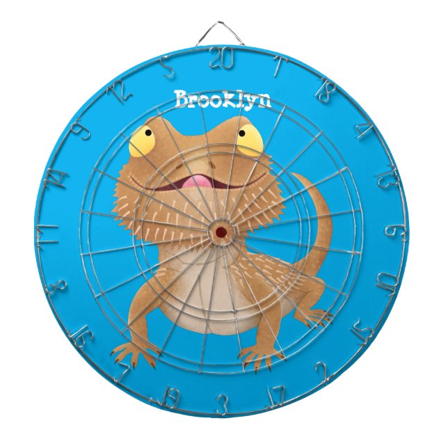 Cute happy bearded dragon lizard cartoon  dartboard (Front)