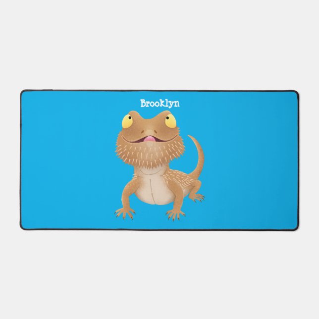 Cute happy bearded dragon lizard cartoon desk mat (Front)