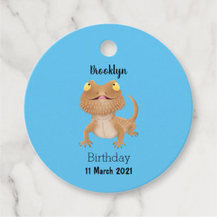 Cute happy bearded dragon lizard cartoon favour tags