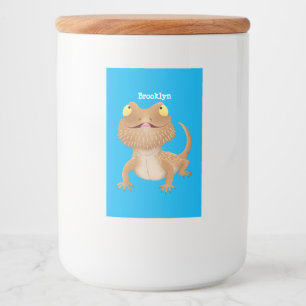 Cute happy bearded dragon lizard cartoon food label