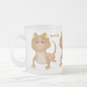 Cute happy bearded dragon lizard cartoon  frosted glass coffee mug