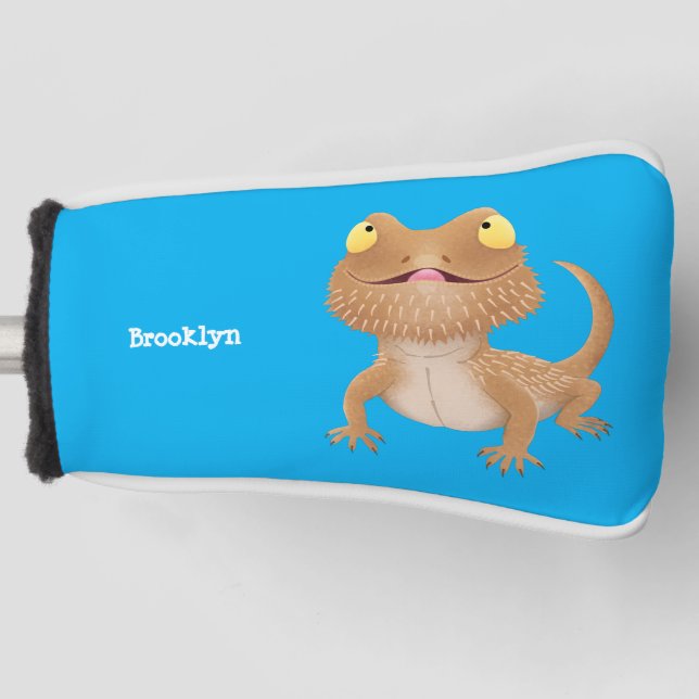 Cute happy bearded dragon lizard cartoon golf head cover (Front)