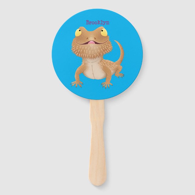 Cute happy bearded dragon lizard cartoon hand fan (Front)