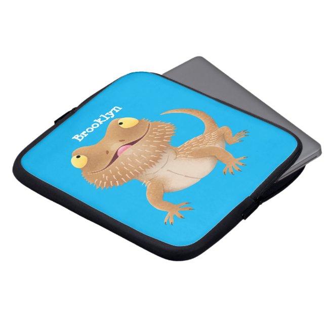 Cute happy bearded dragon lizard cartoon laptop sleeve (Front Top)