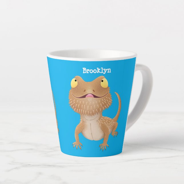 Cute happy bearded dragon lizard cartoon latte mug (Right Angle)