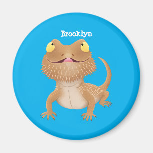 Cute happy bearded dragon lizard cartoon magnet