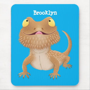 Cute happy bearded dragon lizard cartoon mouse mat