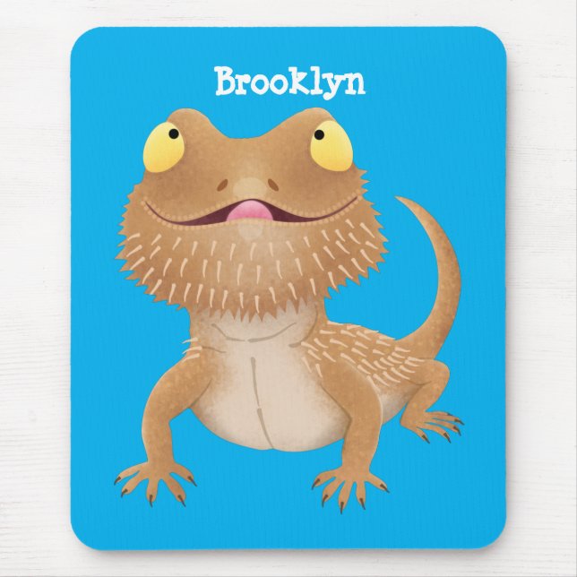 Cute happy bearded dragon lizard cartoon mouse mat (Front)