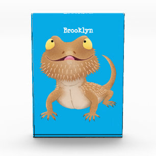 Cute happy bearded dragon lizard cartoon photo block