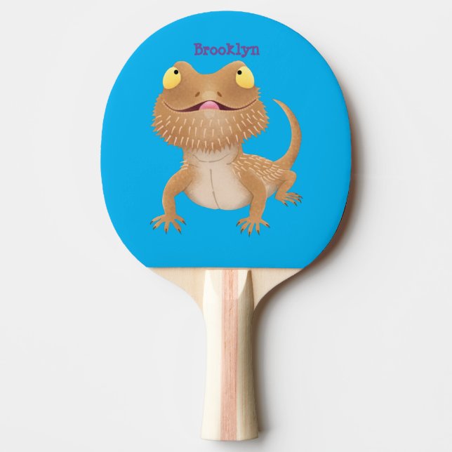 Cute happy bearded dragon lizard cartoon ping pong paddle (Front)