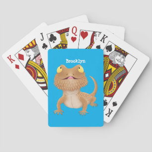 Cute happy bearded dragon lizard cartoon playing cards
