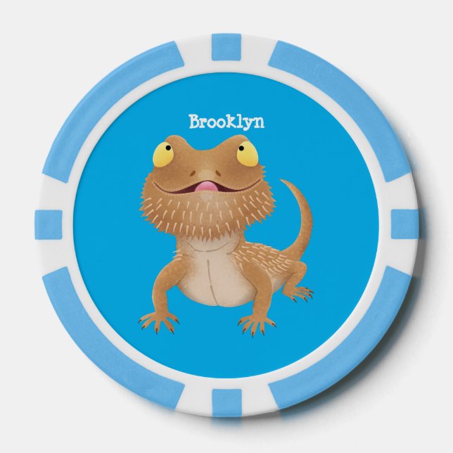 Cute happy bearded dragon lizard cartoon poker chips (Front)