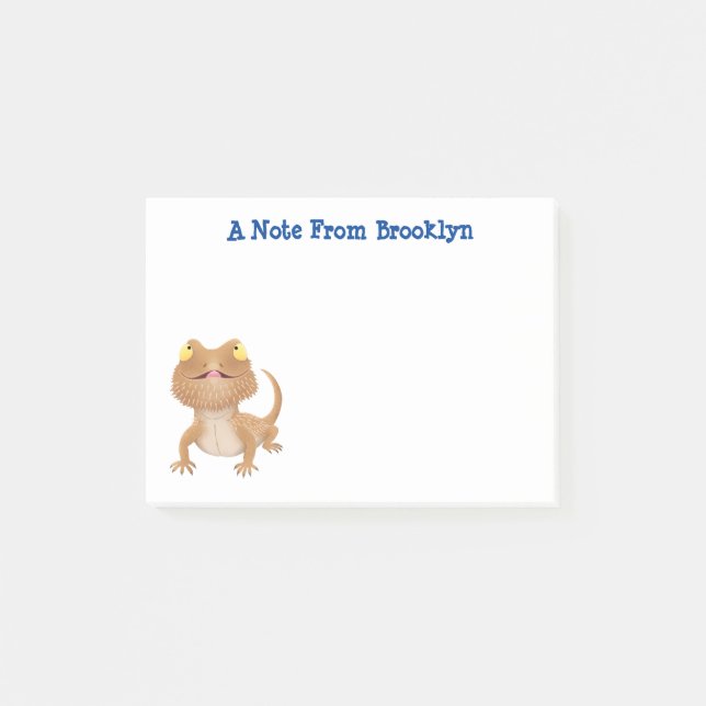 Cute happy bearded dragon lizard cartoon post-it notes (Front)