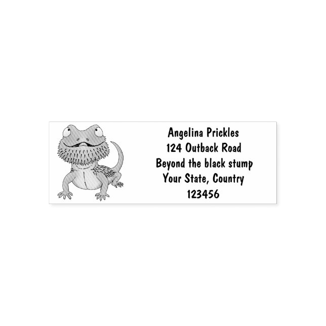 Cute happy bearded dragon lizard cartoon self-inking stamp (Design)