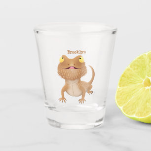 Cute happy bearded dragon lizard cartoon shot glass