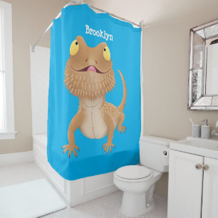 Cute happy bearded dragon lizard cartoon shower curtain