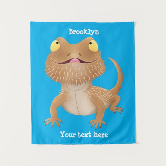 Cute happy bearded dragon lizard cartoon tapestry (Front)