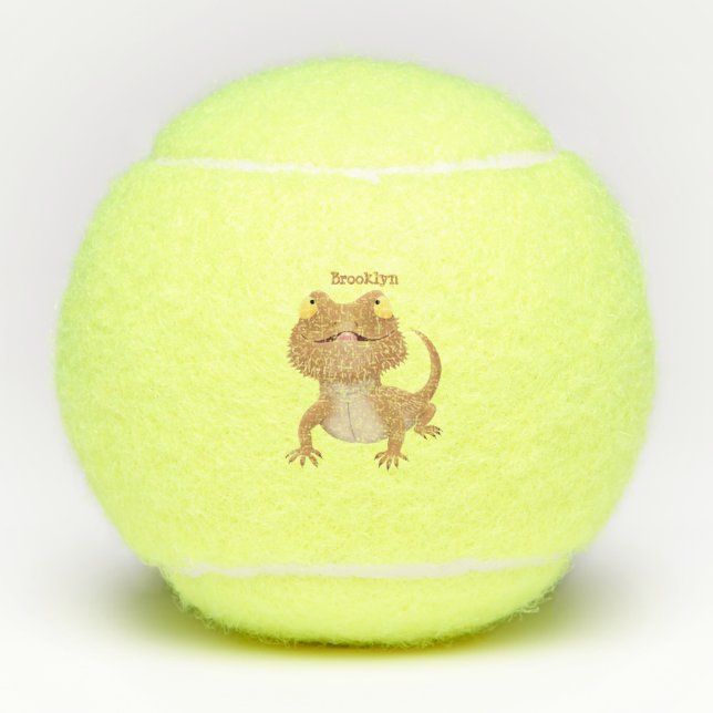 Cute happy bearded dragon lizard cartoon tennis balls (Front)