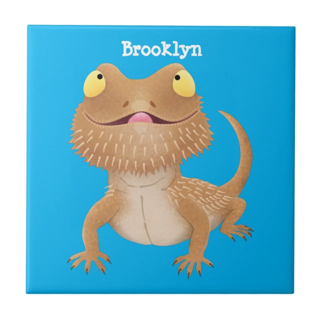 Cute happy bearded dragon lizard cartoon tile (Front)
