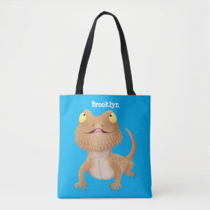 Cute happy bearded dragon lizard cartoon  tote bag