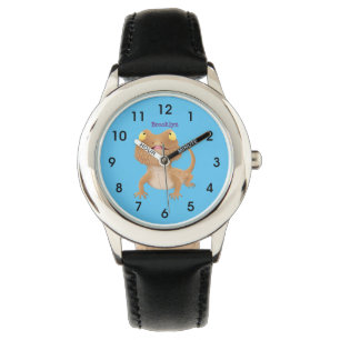 Cute happy bearded dragon lizard cartoon watch