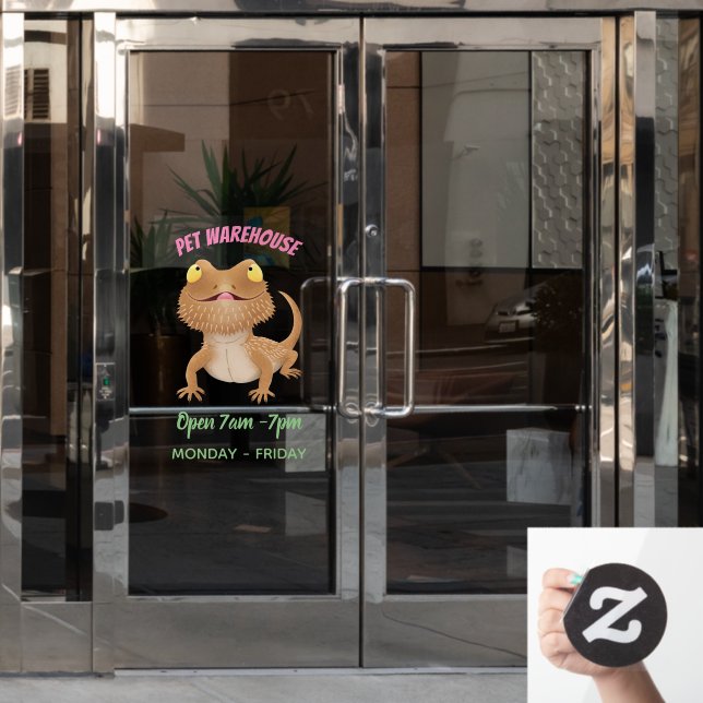 Cute happy bearded dragon lizard cartoon window cling (Office Door)