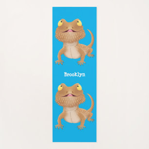 Cute happy bearded dragon lizard cartoon  yoga mat