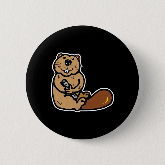 cute happy beaver 6 cm round badge (Front)