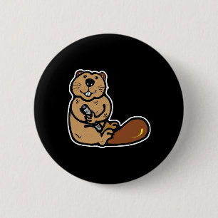 cute happy beaver 6 cm round badge