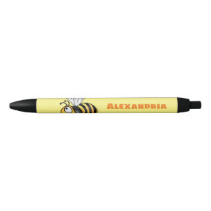Cute happy bee cartoon illustration black ink pen