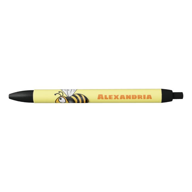 Cute happy bee cartoon illustration black ink pen (Front)