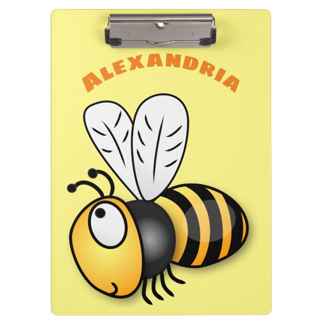 Cute happy bee cartoon illustration clipboard (Front)