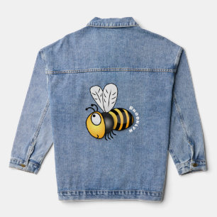 Cute happy bee cartoon illustration denim jacket