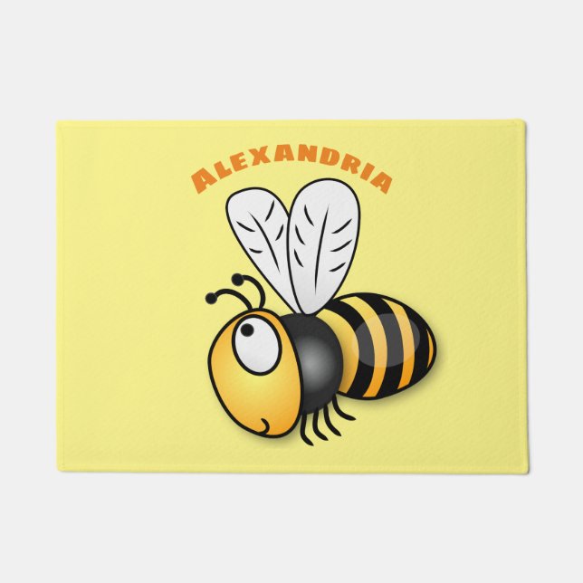 Cute happy bee cartoon illustration doormat (Front)