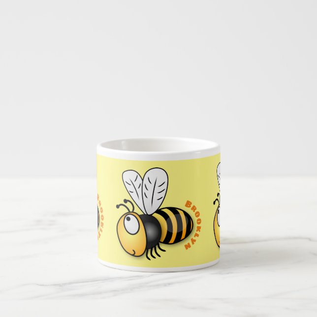 Cute happy bee cartoon illustration espresso cup (Front)