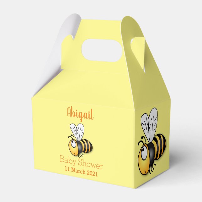 Cute happy bee cartoon illustration favour box (Front Side)