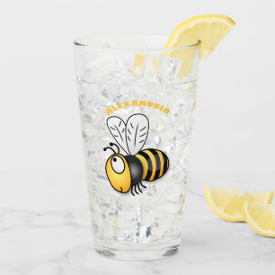 Cute happy bee cartoon illustration glass