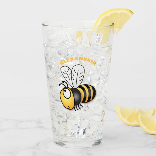 Cute happy bee cartoon illustration glass (Back Ice)