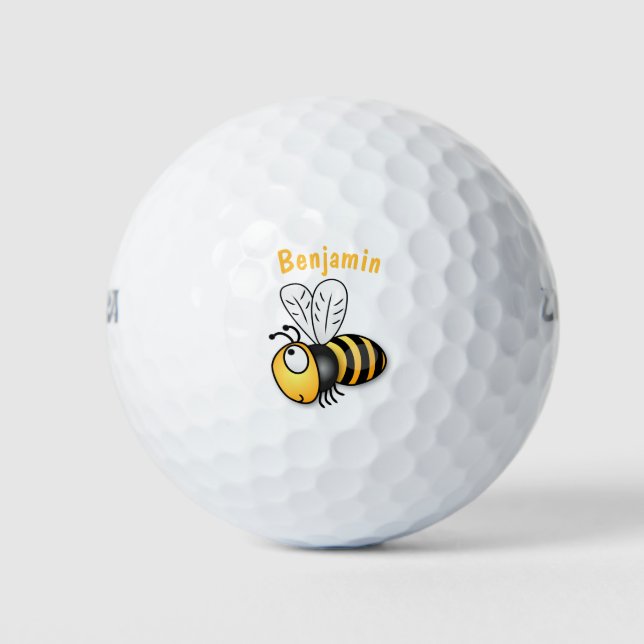 Cute happy bee cartoon illustration golf balls (Front)
